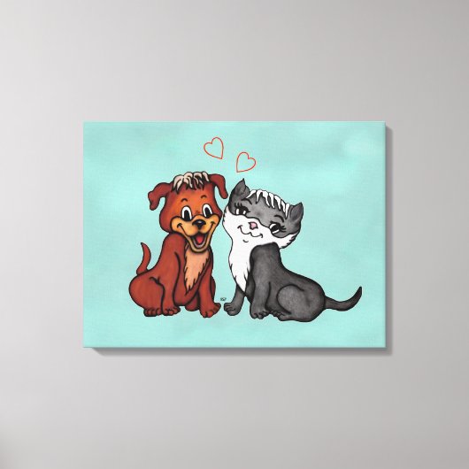 Kat en puppy canvas afdruk (Voorkant)
