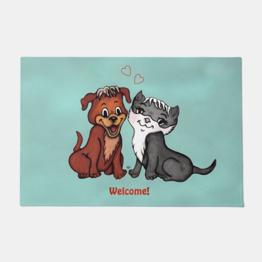 Kat en puppy deurmat (Voorkant)