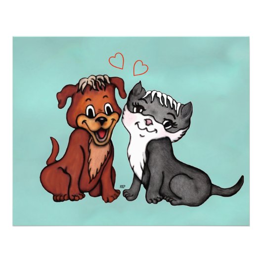 Kat en puppy foto afdruk (Voorkant)