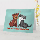 Kat en puppy, gelukkige Valentijnsdag! Kaart (Gele Bloem)