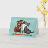Kat en puppy, gelukkige Valentijnsdag! Kaart (Gele Bloem)