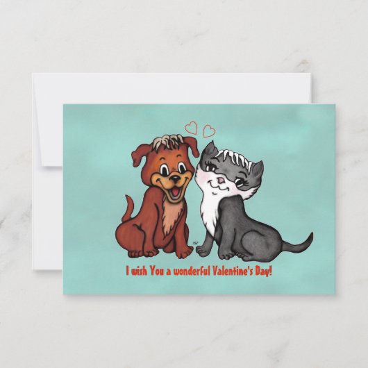 Kat en puppy, gelukkige Valentijnsdag! Kaart (Voorkant)