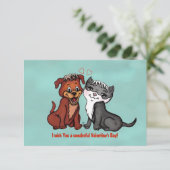 Kat en puppy, gelukkige Valentijnsdag! Kaart (Staand voorkant)