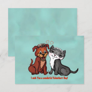 Kat en puppy, gelukkige Valentijnsdag! Kaart