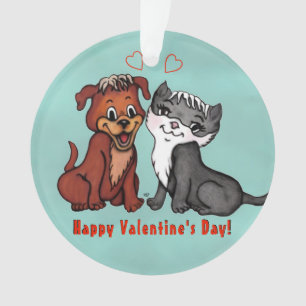 Kat en puppy, gelukkige Valentijnsdag! Ornament
