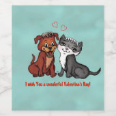 Kat en puppy, gelukkige Valentijnsdag! Wijn Etiket (Enkel label)