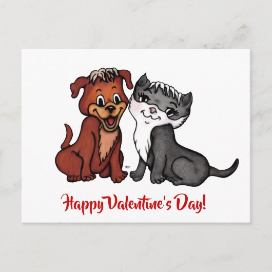 Kat en puppy, Happy Valentijnsdag! Briefkaart (Voorkant)