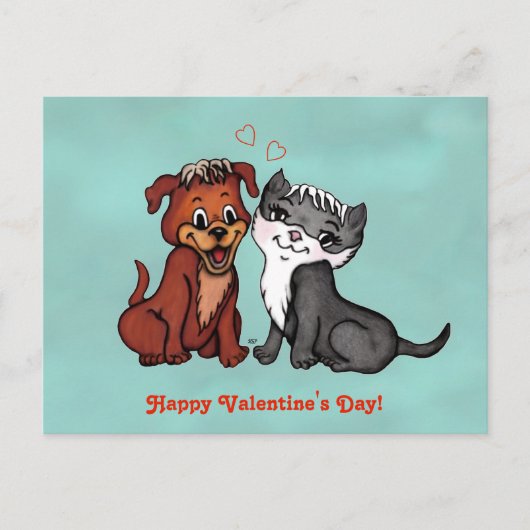 Kat en puppy, Happy Valentijnsdag! Briefkaart (Voorkant)