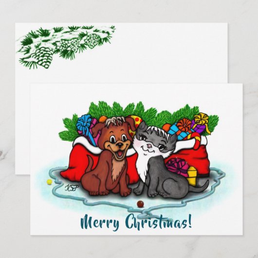 Kat en puppy, Happy XMas (Voorkant / Achterkant)