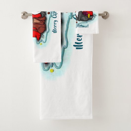 Kat en puppy, Happy XMas Bad Handdoek (Insitu)