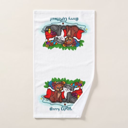 Kat en puppy, Happy XMas Bad Handdoek (Handdoek)