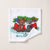 Kat en puppy, Happy XMas Bad Handdoek (Wasdoekje)