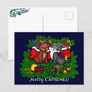 Kat en puppy, Happy XMas Briefkaart
