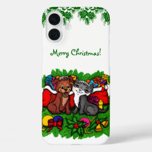 Kat en puppy, Happy XMas iPhone 16 Plus Hoesje