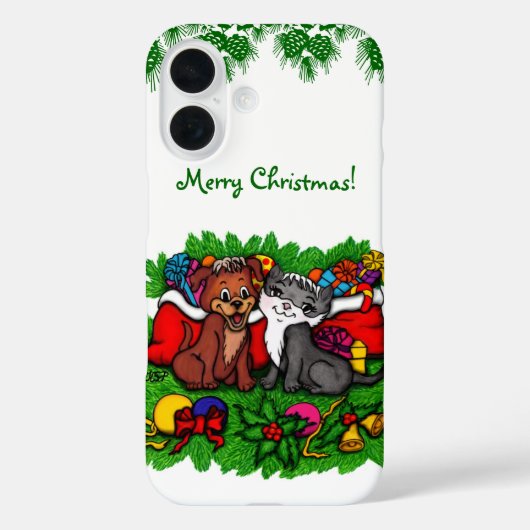 Kat en puppy, Happy XMas Case-Mate iPhone Case (Achterkant)