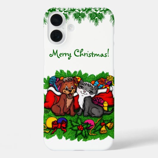 Kat en puppy, Happy XMas Case-Mate iPhone Case (Achterkant)