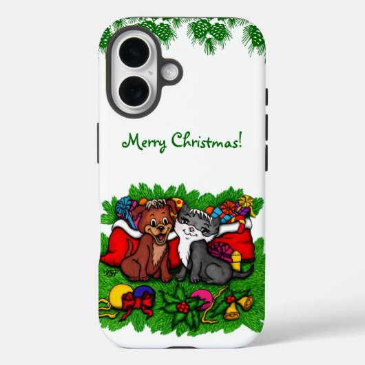 Kat en puppy, Happy XMas Case-Mate iPhone Case (Achterkant)