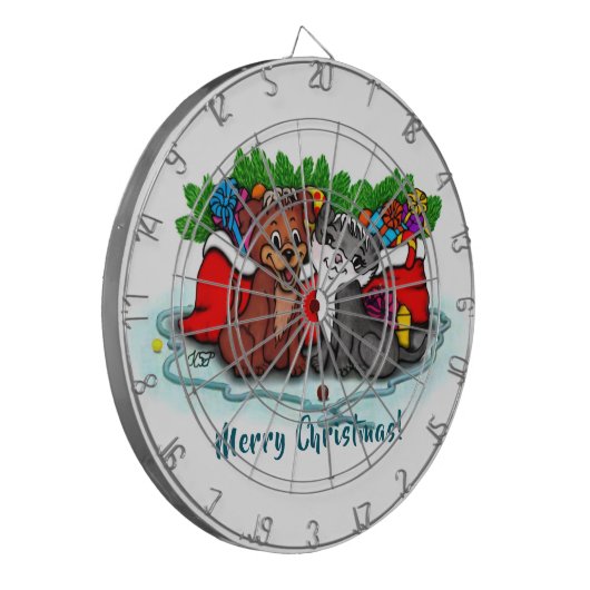 Kat en puppy, Happy XMas Dartbord (Voorkant Links)