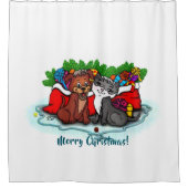 Kat en puppy, Happy XMas Douchegordijn (Voorkant)