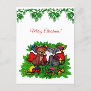 Kat en puppy, Happy XMas Feestdagenkaart