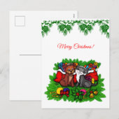 Kat en puppy, Happy XMas Feestdagenkaart (Voorkant / Achterkant)