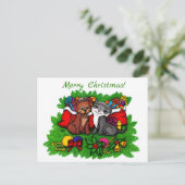 Kat en puppy, Happy XMas Feestdagenkaart (Staand voorkant)