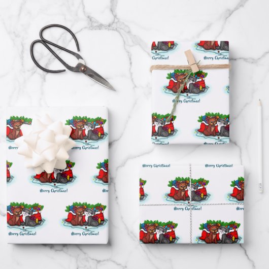 Kat en puppy, Happy XMas Inpakpapier Vel (Voorkant)