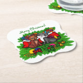 Kat en puppy, Happy XMas Kartonnen Onderzetters (Gekanteld)