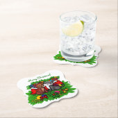 Kat en puppy, Happy XMas Kartonnen Onderzetters (Insitu)