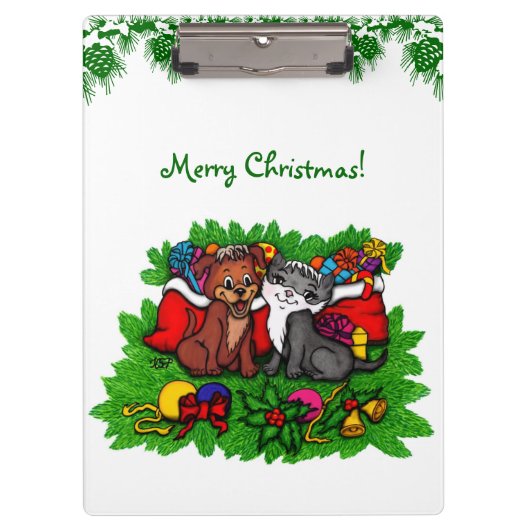 Kat en puppy, Happy XMas Klembord (Voorkant)