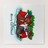 Kat en puppy, Happy XMas Legpuzzel (Horizontaal)