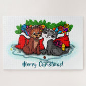 Kat en puppy, Happy XMas Legpuzzel (Horizontaal)