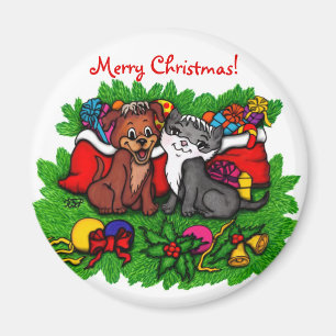 Kat en puppy, Happy XMas Magneet