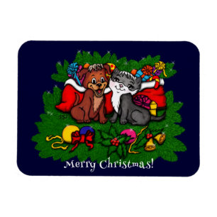Kat en puppy, Happy XMas Magneet