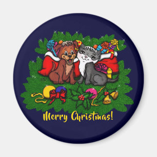 Kat en puppy, Happy XMas Magneet