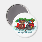 Kat en puppy, Happy XMas Magneet (Voorkant / Achterkant)