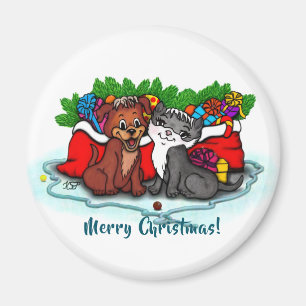 Kat en puppy, Happy XMas Magneet