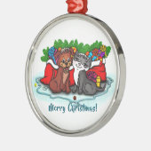 Kat en puppy, Happy XMas Metalen Ornament (Links)