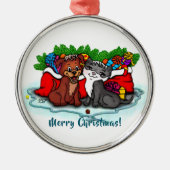Kat en puppy, Happy XMas Metalen Ornament (Voorkant)