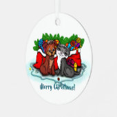 Kat en puppy, Happy XMas Metalen Ornament (Voorkant links)