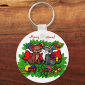 Kat en puppy, Happy XMas Sleutelhanger (Voorkant)