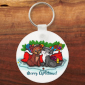 Kat en puppy, Happy XMas Sleutelhanger (Voorkant)