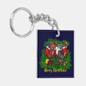 Kat en puppy, Happy XMas Sleutelhanger (Voorkant Links)