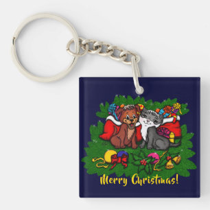 Kat en puppy, Happy XMas Sleutelhanger