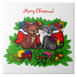 Kat en puppy, Happy XMas Tegeltje