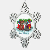 Kat en puppy, Happy XMas Tin Sneeuwvlok Ornament (Rechts)