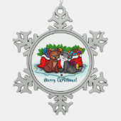 Kat en puppy, Happy XMas Tin Sneeuwvlok Ornament (Voorkant)