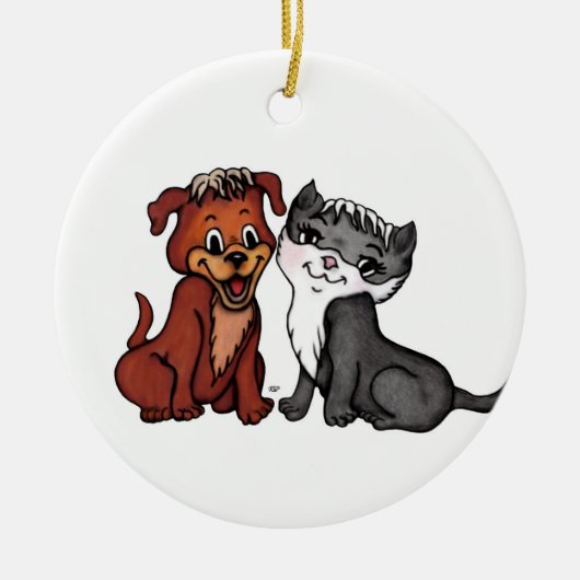 Kat en puppy keramisch ornament (Voorkant)