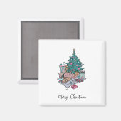 Kat en puppy kerstboom eenvoudige minimalist magneet (Voorkant / Achterkant)