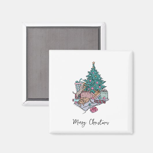 Kat en puppy kerstboom eenvoudige minimalist magneet (Voorkant / Achterkant)